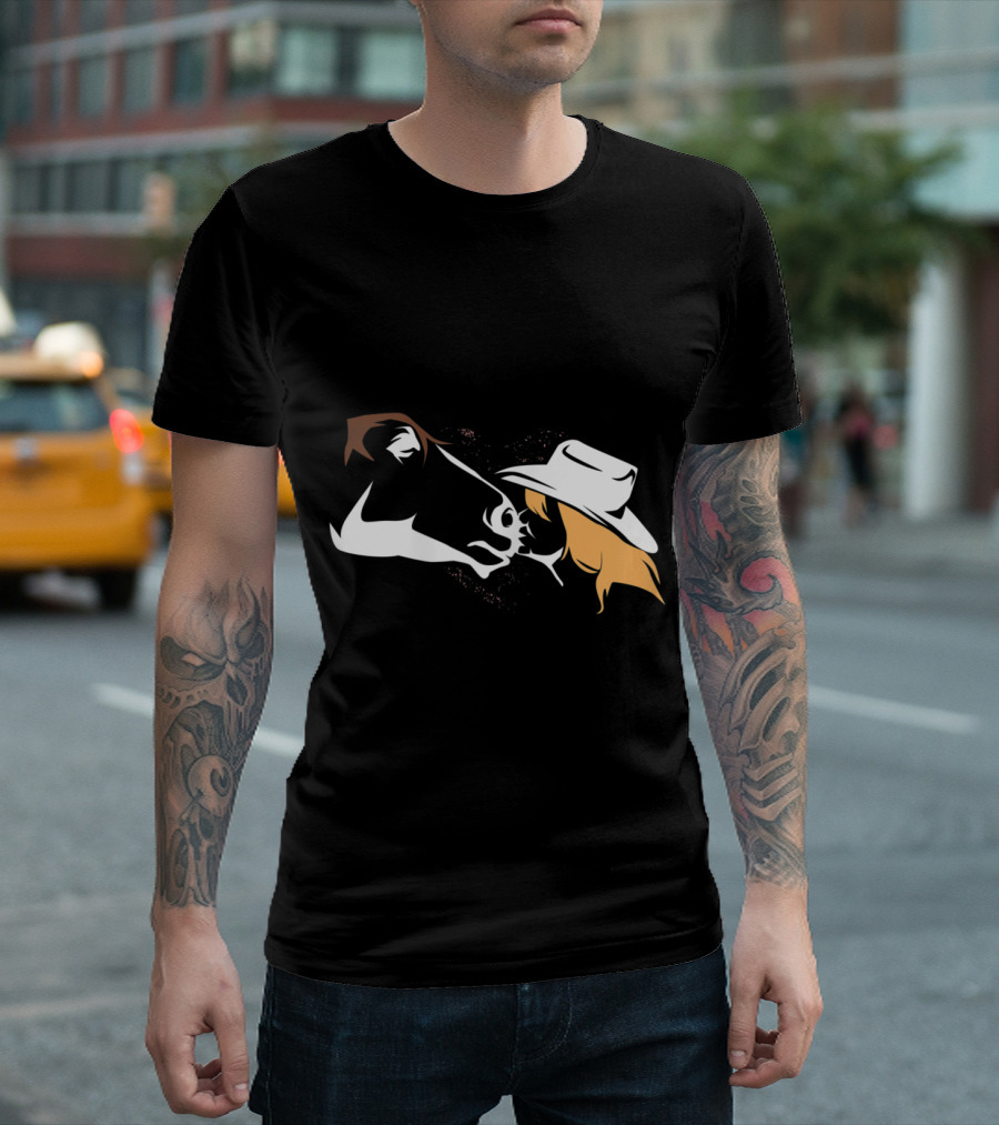 Girl and Horse Silhouette with Cowboy Hat Horse Girl T-Shirt