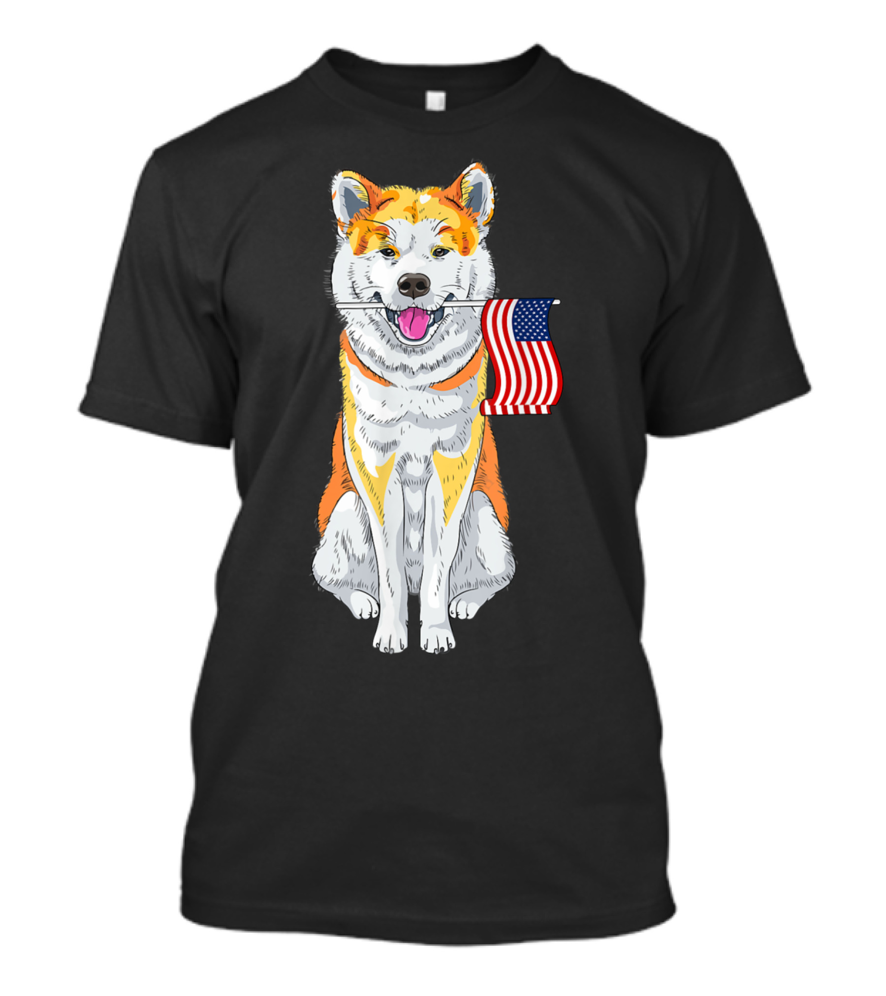 Akita Inu With American Flag In Mouth T-Shirt