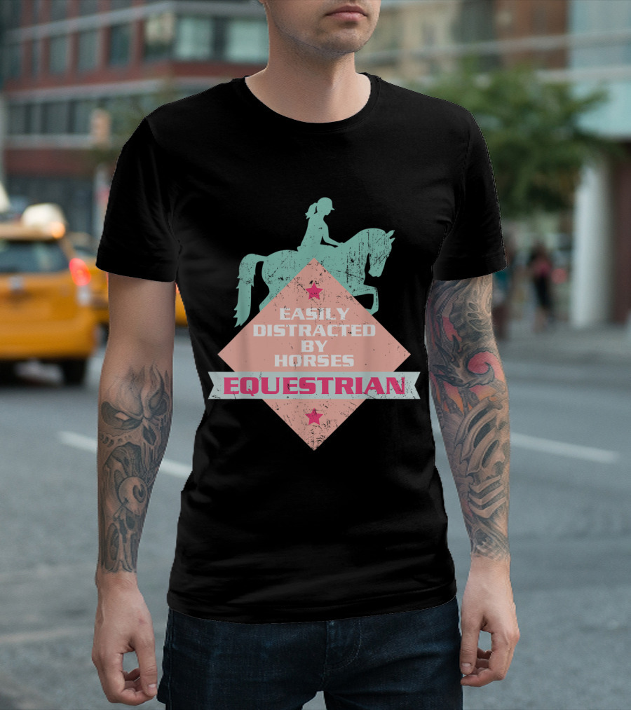 Easily Distracted by Horses Equestrian Riding Girls T-Shirt