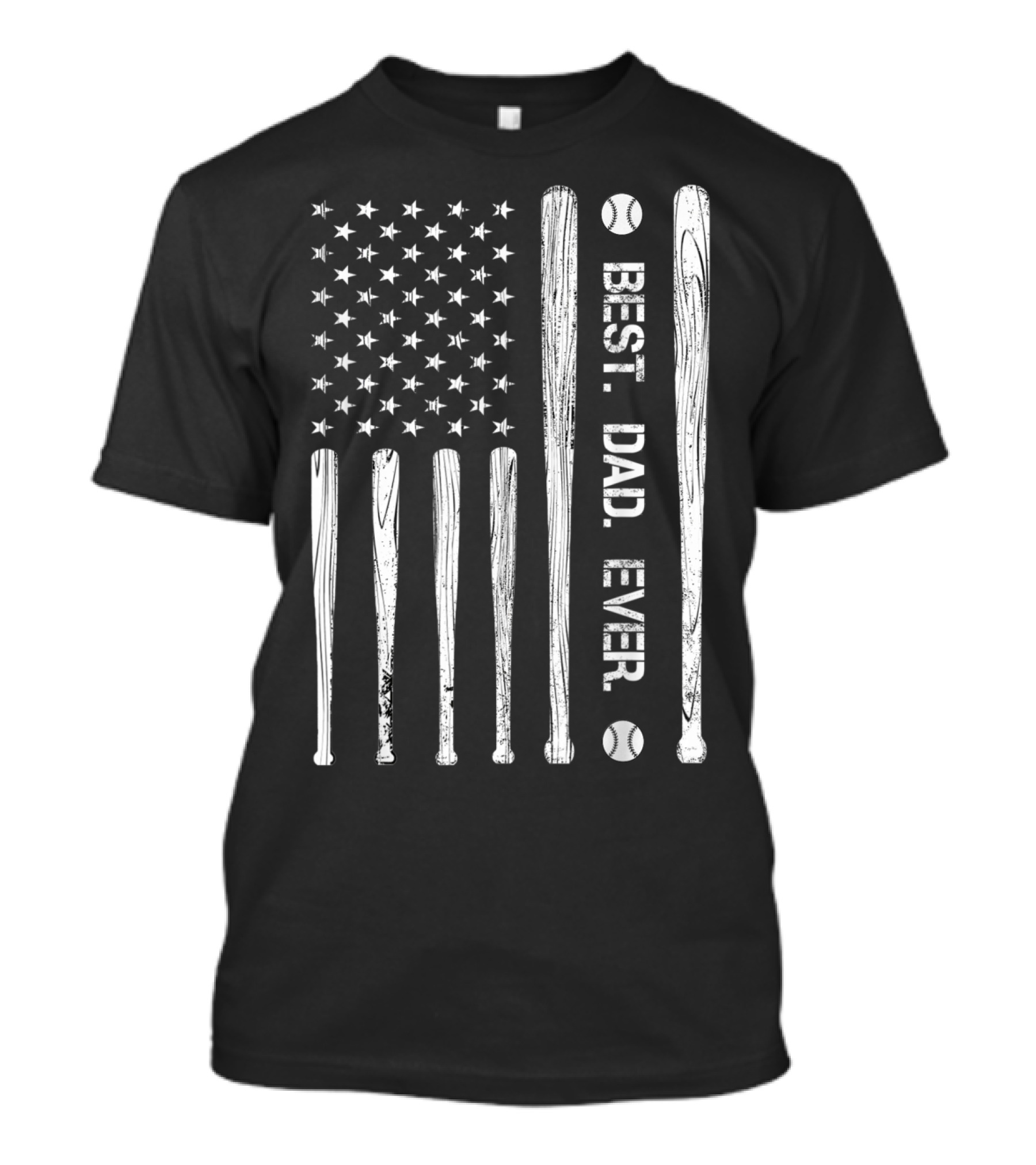 Best Dad Ever Baseball American Flag With Bats And Stars T-Shirt