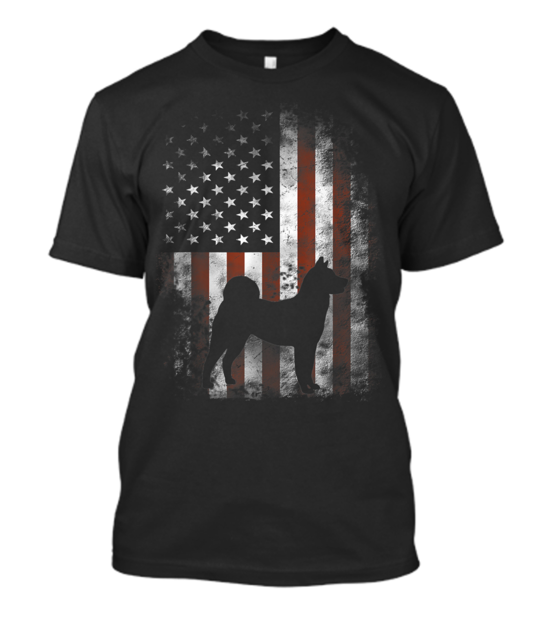 American Flag With Akita Inu Silhouette In Patriotic T-Shirt