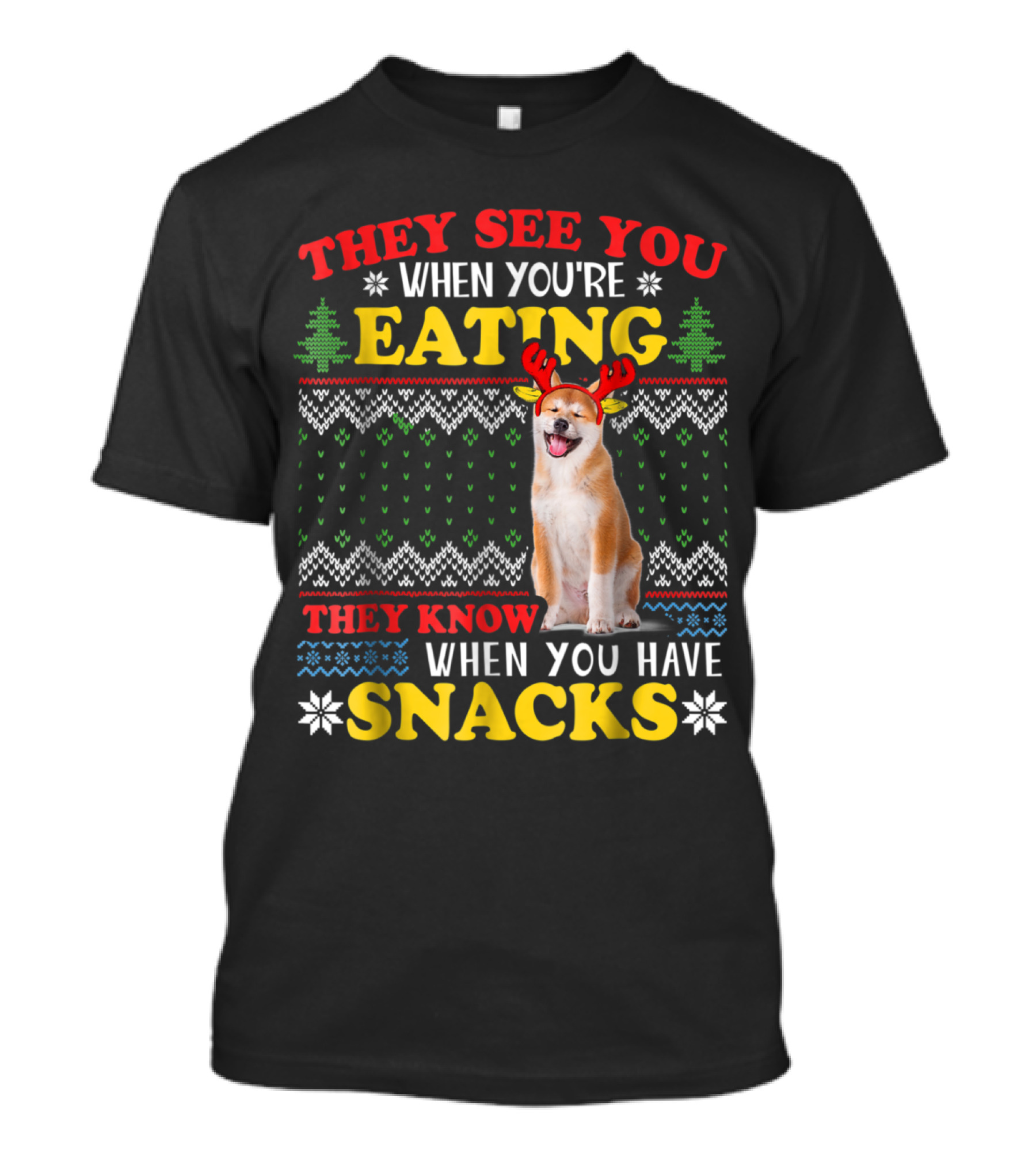 Akita Inu Ugly Xmas They See You Eating When You Have Snacks T-Shirt