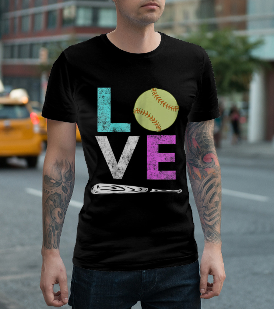 Girls Love Softball Fun with Bat and Ball T-Shirt