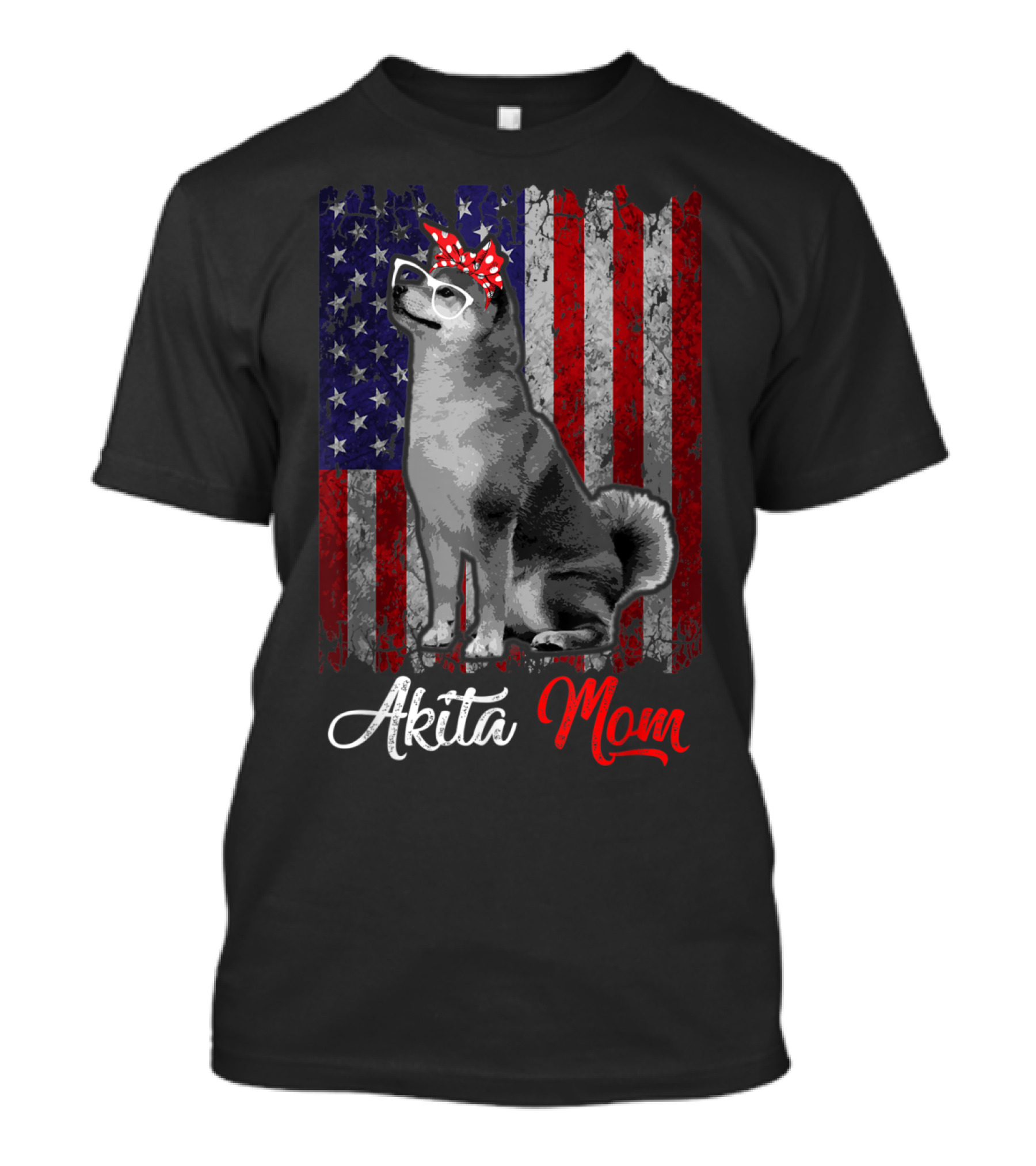Patriotic Akita Mom Dog With American Flag Background T-Shirt
