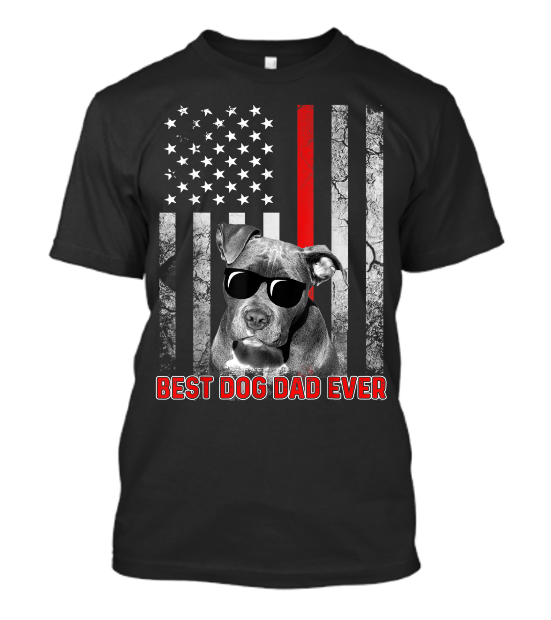 Best Dog Dad Ever American Flag PitBull Terrier T-Shirt