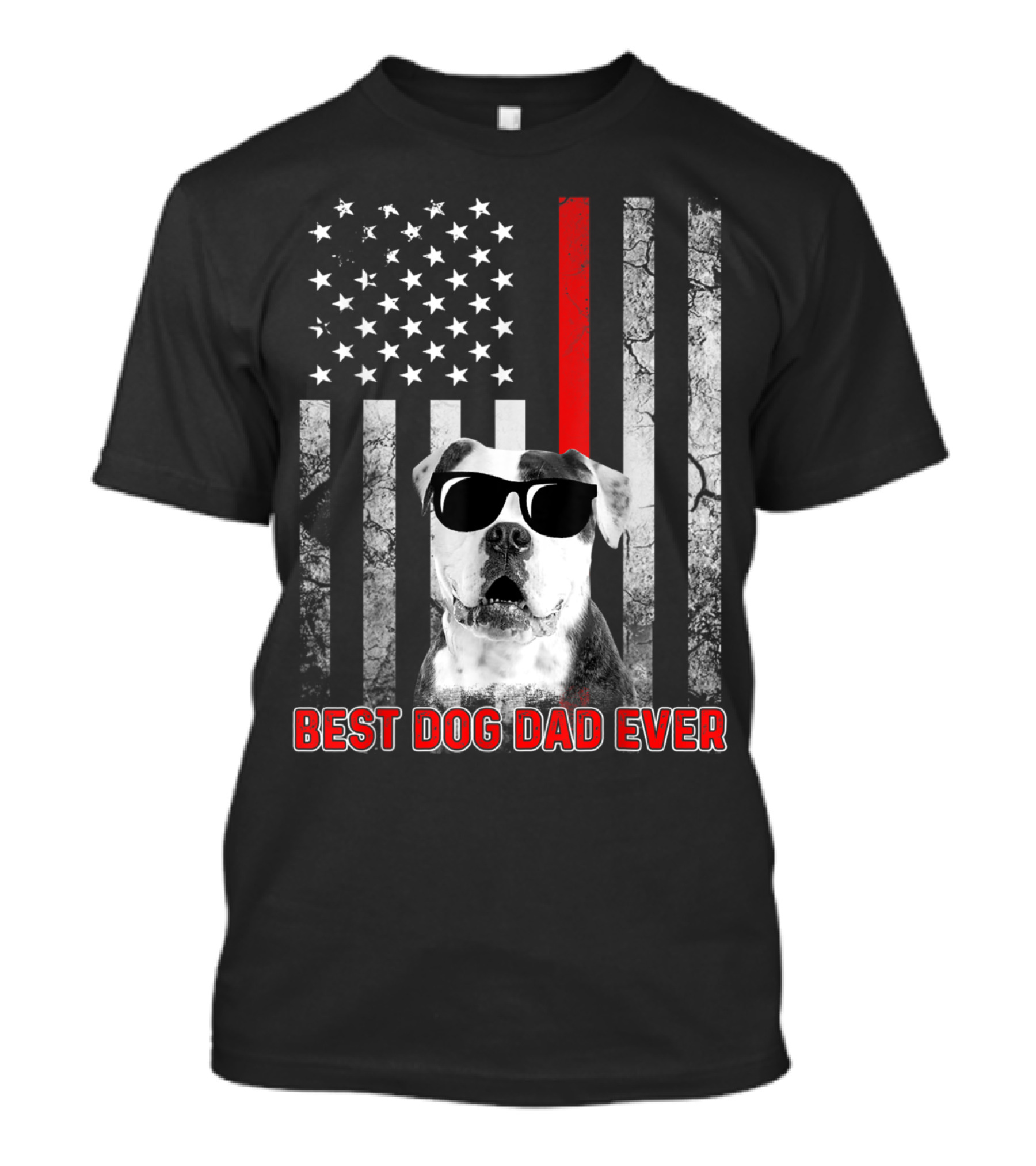 Best Dog Dad Ever American Bulldog With Patriotic Flag And Sunglasses T-Shirt