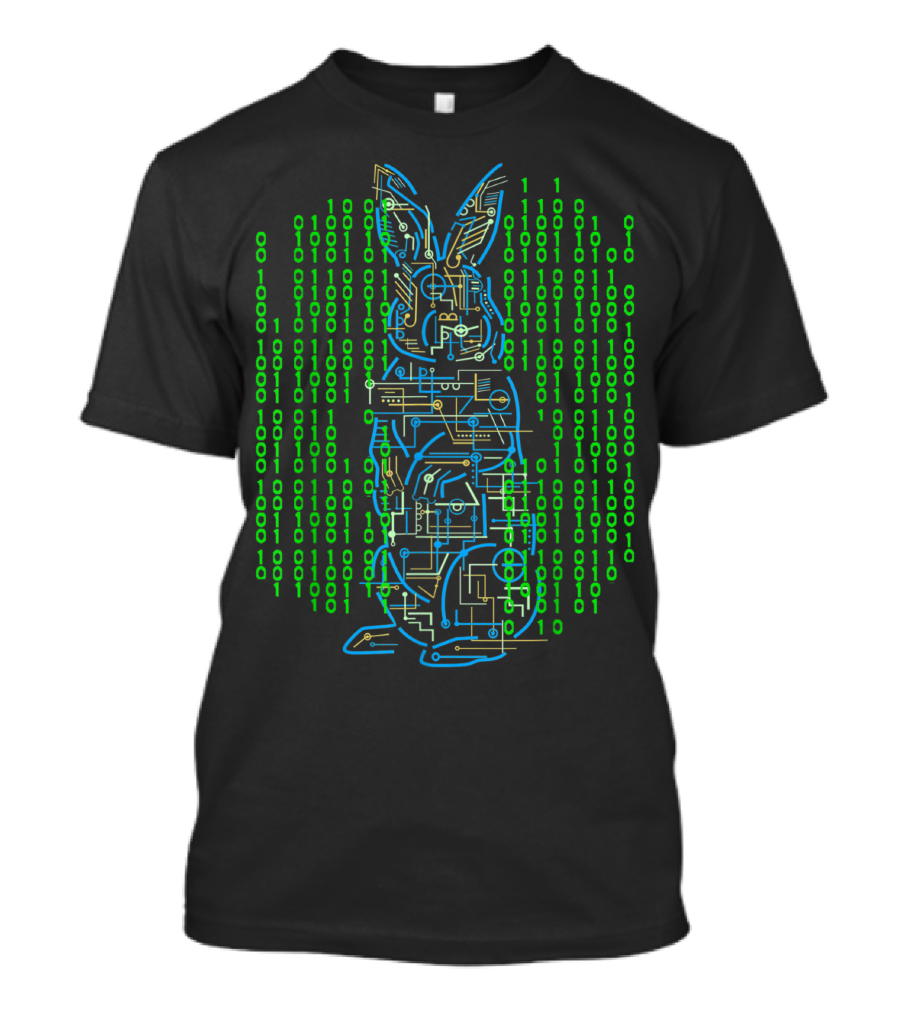 Easter Binary Bunny Circuitry Electric Rabbit With Green 0's And 1's T-Shirt