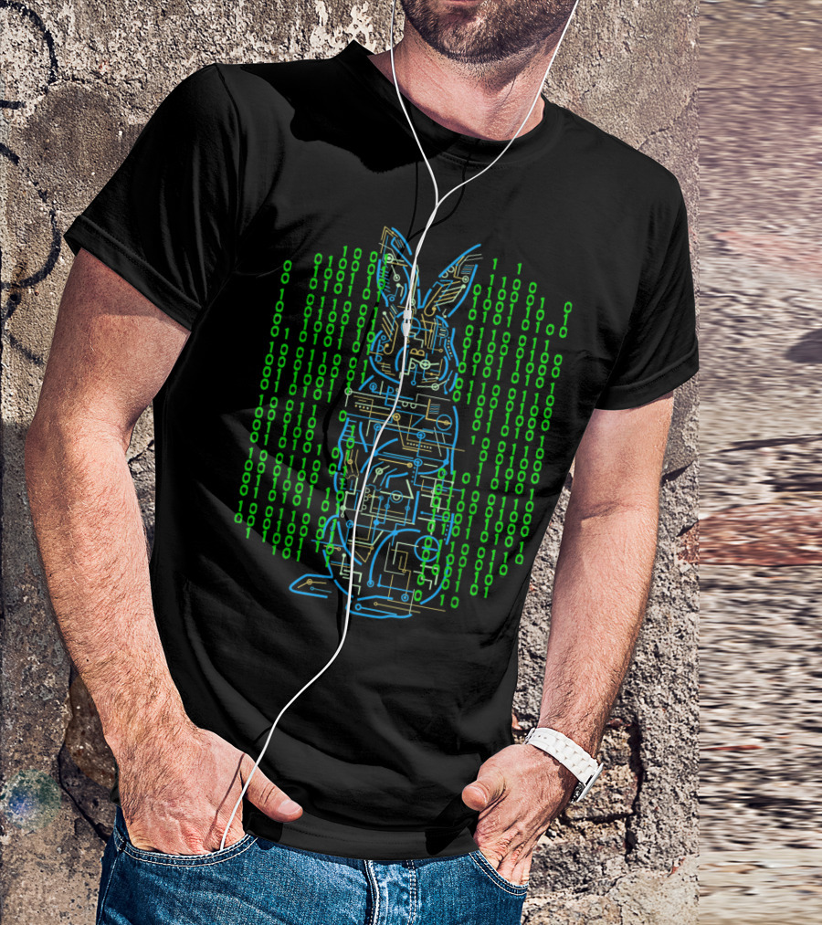 Easter Binary Bunny Circuitry Electric Rabbit With Green 0's And 1's T-Shirt