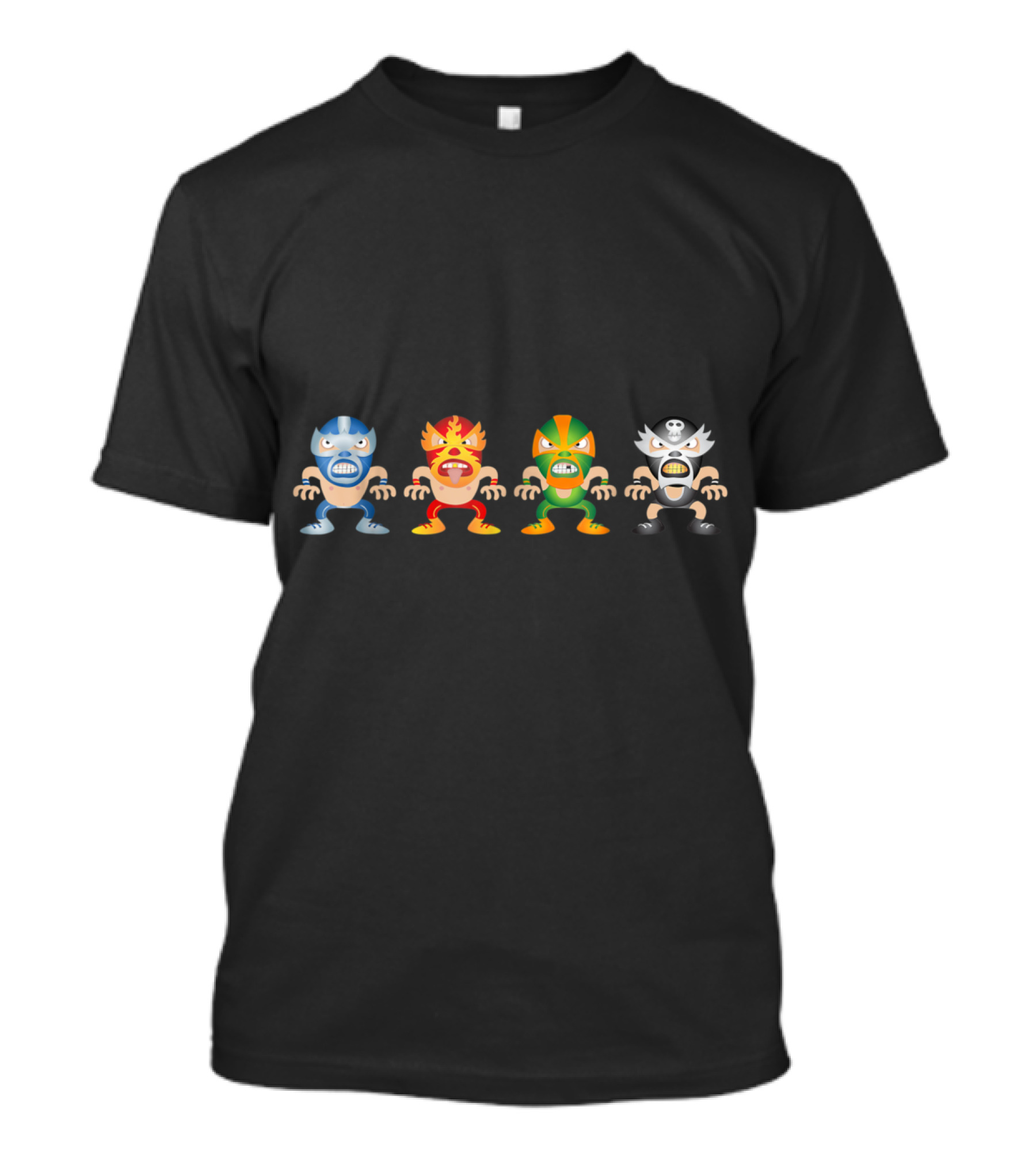 Funny Cartoon Mexican Wrestling Luchador Characters With Colorful Masks T-Shirt