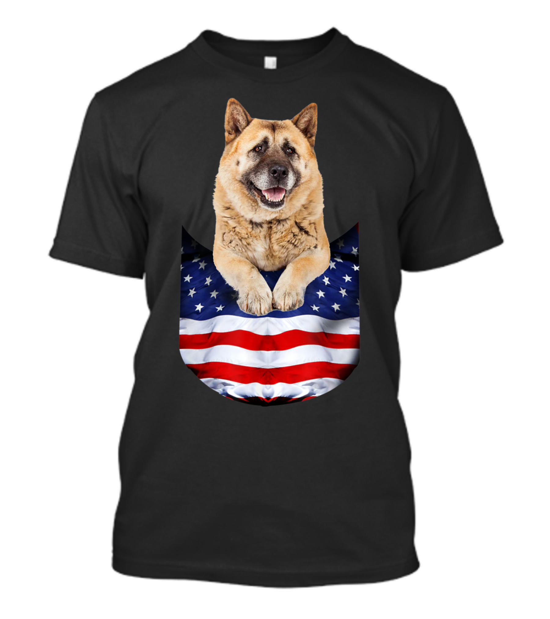 Akita Dog In American Flag Pocket T-Shirt