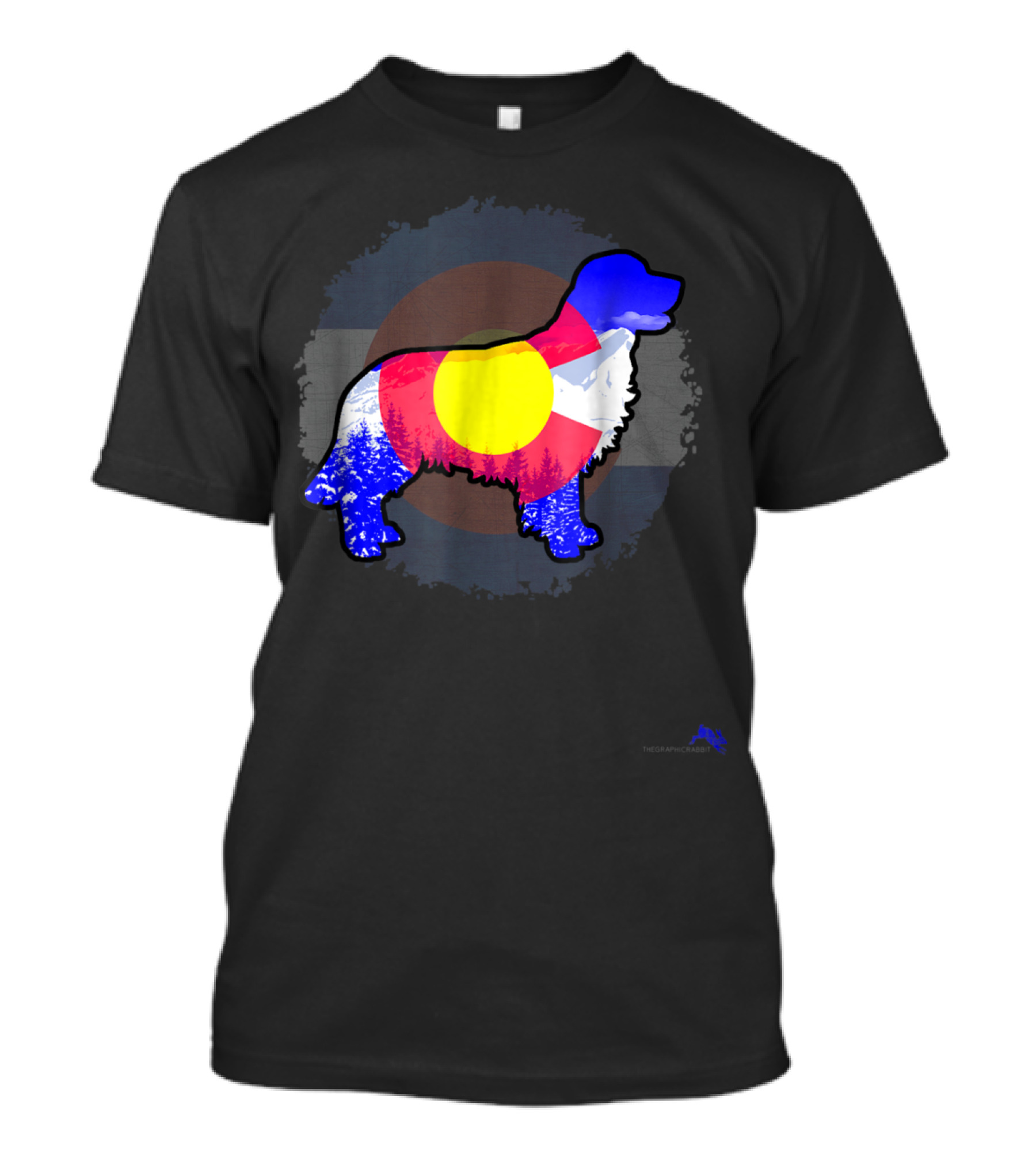 Colorado Flag Golden Retriever Silhouette With Mountain Scene T-Shirt