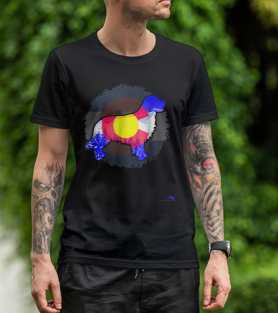 Colorado Flag Golden Retriever Silhouette With Mountain Scene T-Shirt