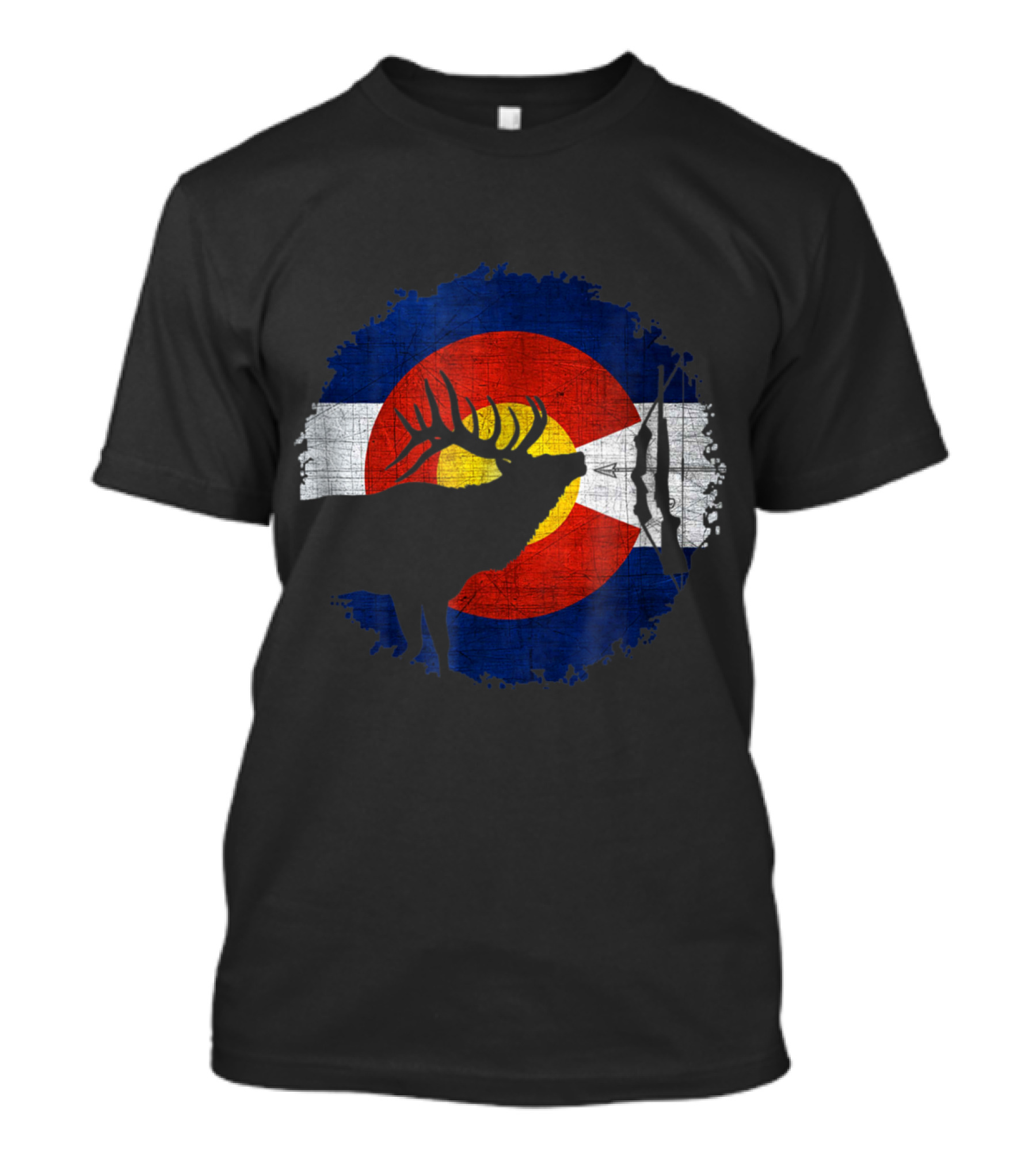 Colorado Flag Elk Silhouette Hunting Scene T-Shirt