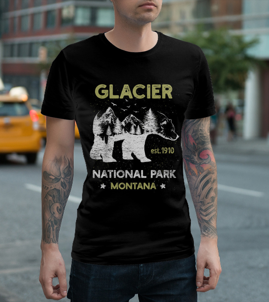Glacier National Park Montana Bear Silhouette Est. 1910 T-Shirt