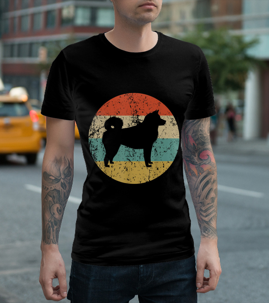Akita Vintage Retro Dog Silhouette Stripes T-Shirt