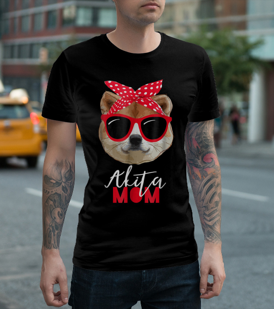 Akita Mom with Red Sunglasses and Polka Dot Headband T-Shirt