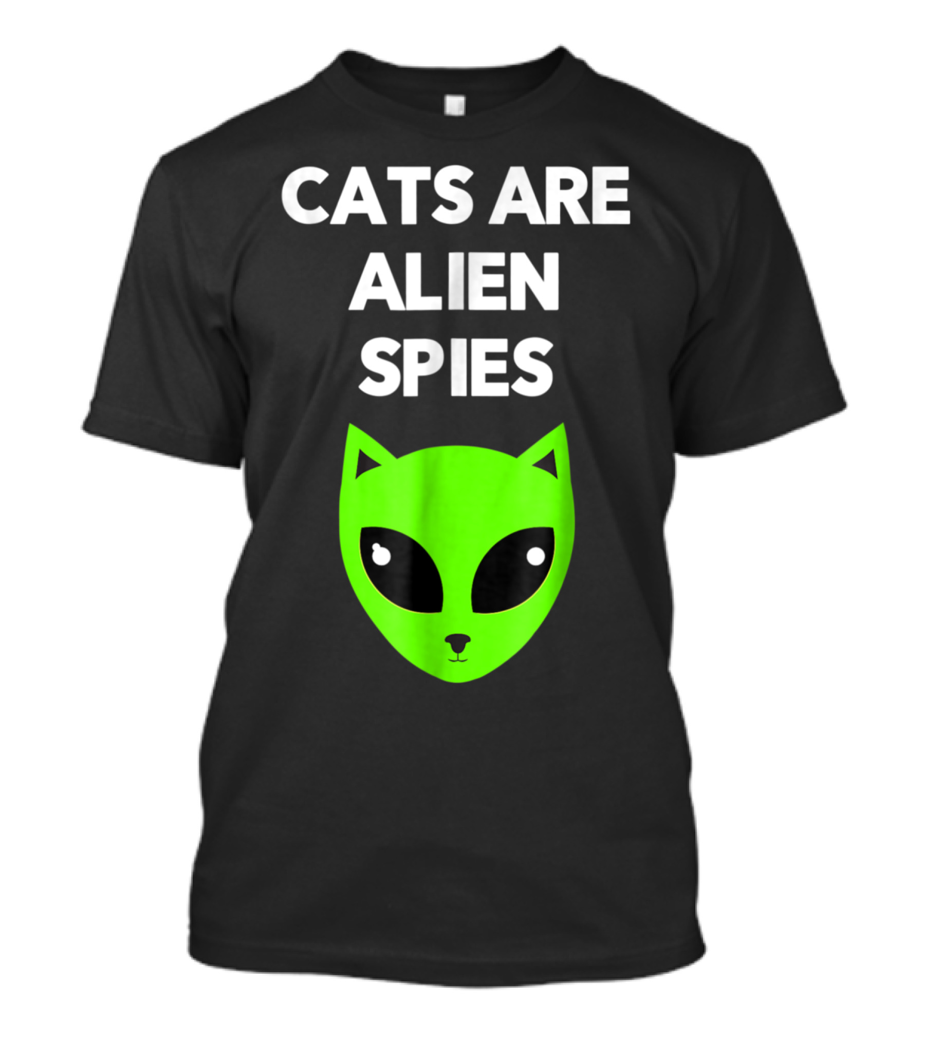 Cats Are Alien Spies Funny Green Alien Cat Face T-Shirt