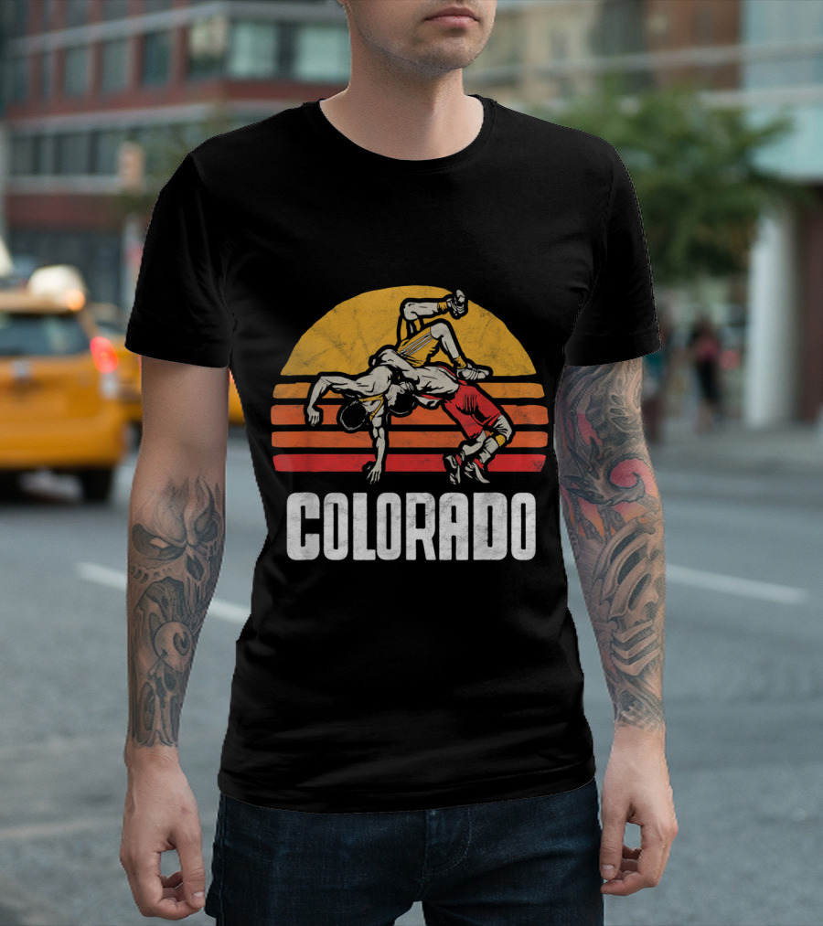 Colorado Wrestling Retro Style Vintage Sunset Grapplers T-Shirt