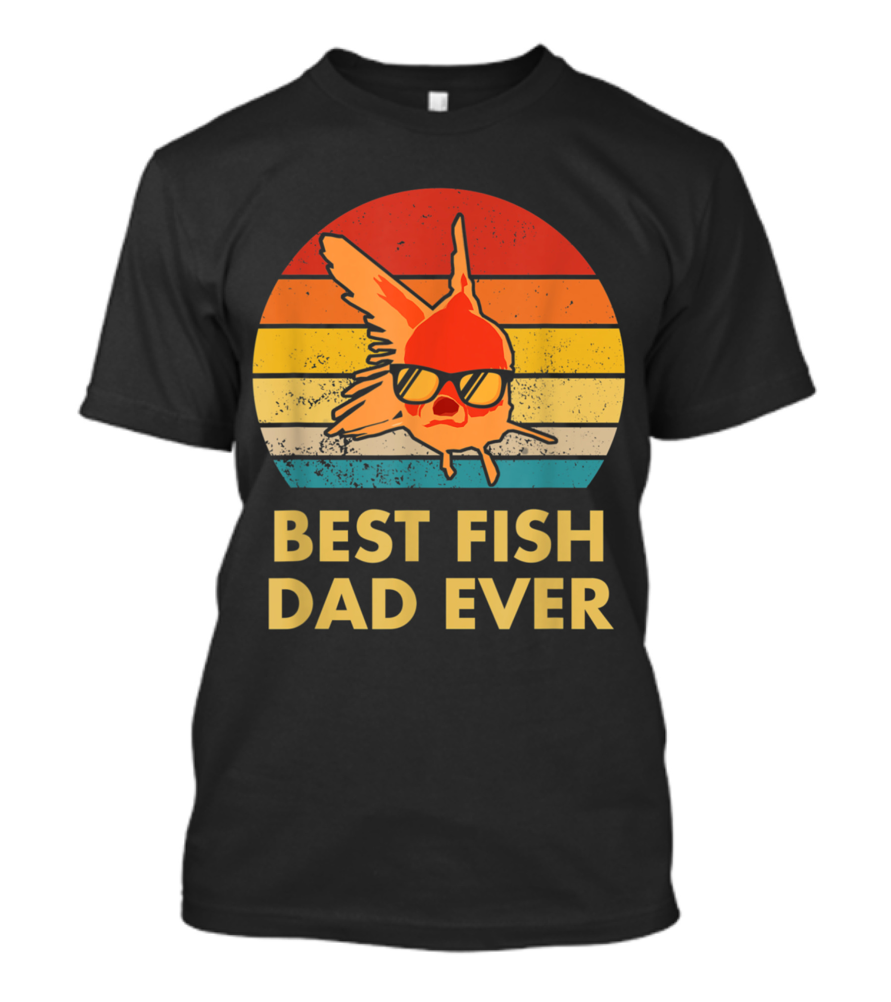 Best Fish Dad Ever Goldfish Retro Sunglasses Sunburst Stripes T-Shirt