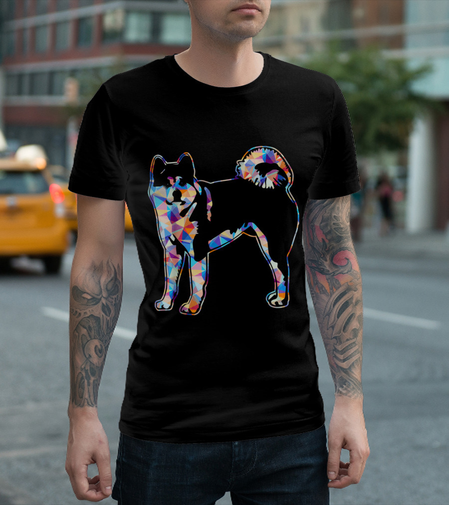 Akita Akita Geometric Multicolor Polygon Pattern Dog T-Shirt