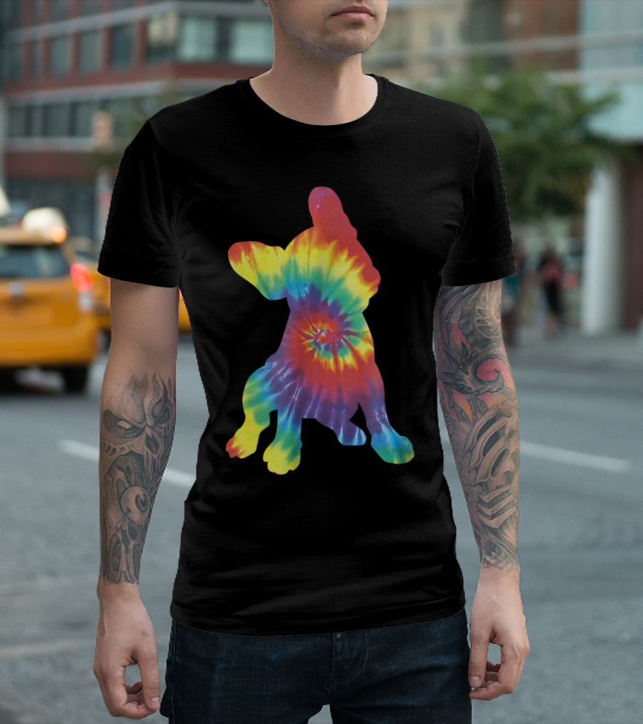 Colorful Tie Dye Hippie French Bulldog Fren Rainbow Swirl T-Shirt