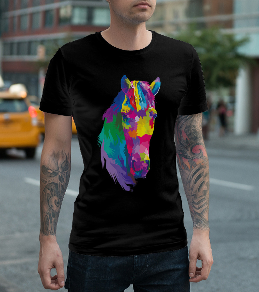 Colorful Horse's Head Polygonal Geometric Art Multicolor Mane T-Shirt