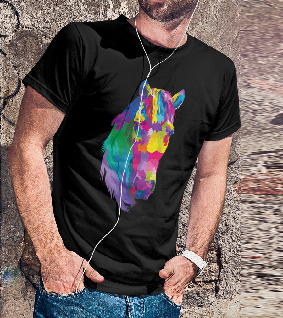 Colorful Horse's Head Polygonal Geometric Art Multicolor Mane T-Shirt