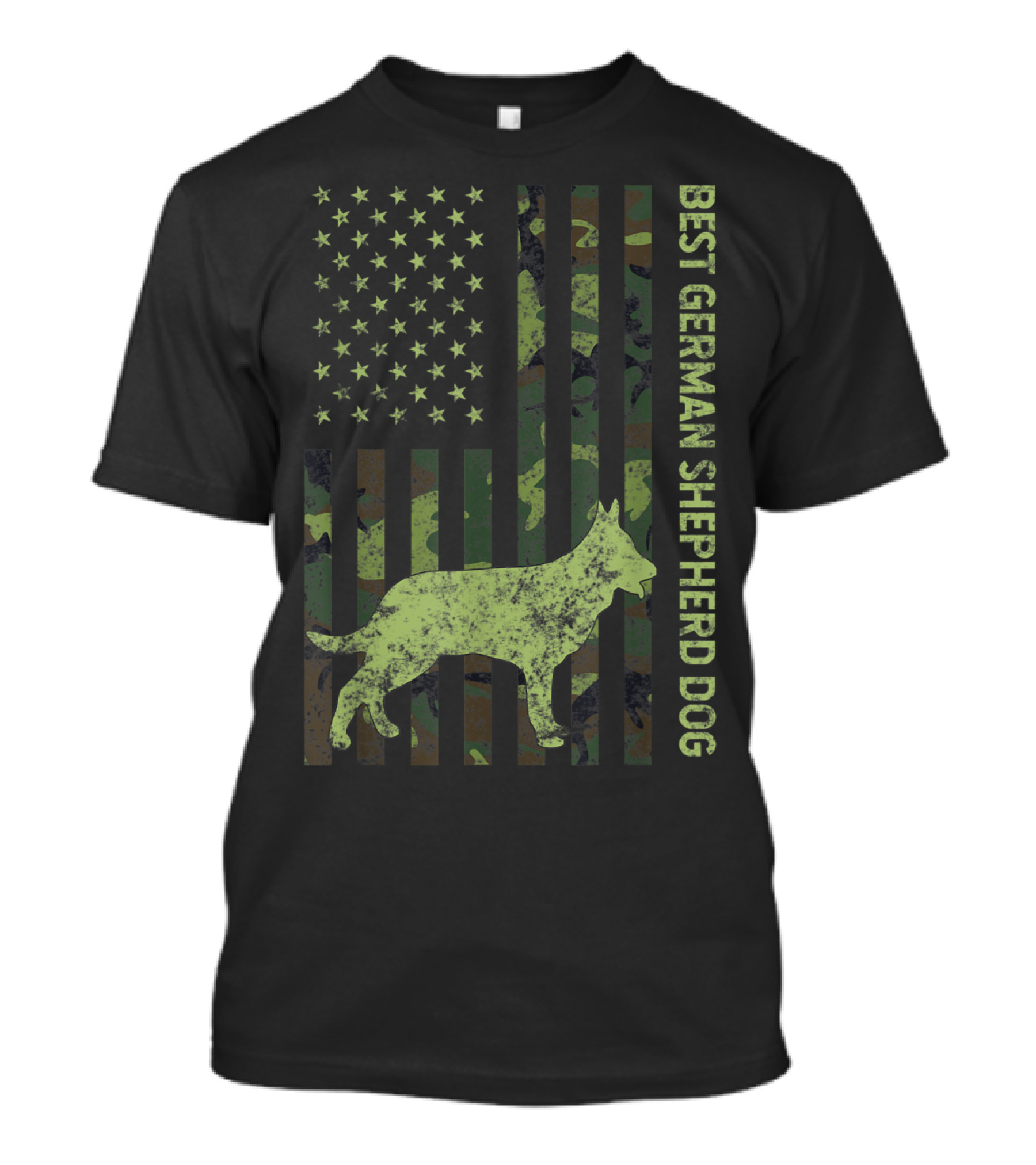 Best German Shepherd Dog Distressed Camo US Flag T-Shirt