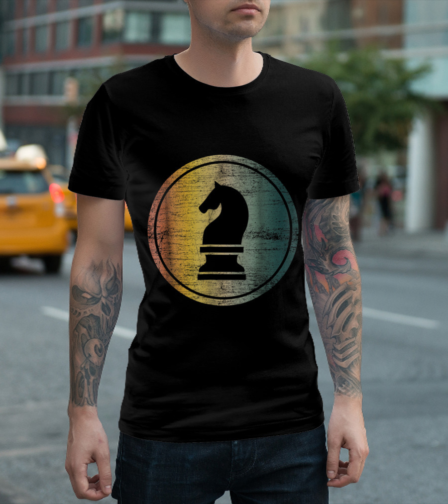 Vintage Chess Knight Rainbow Circle T-Shirt