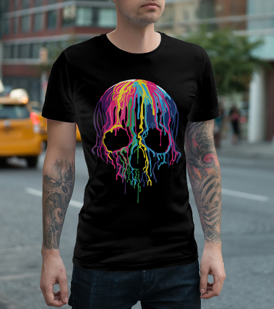 Psychedelic Multicolored Dripping Skull T-Shirt