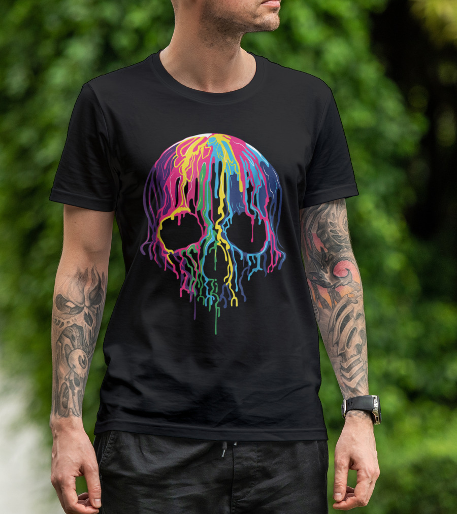 Psychedelic Multicolored Dripping Skull T-Shirt