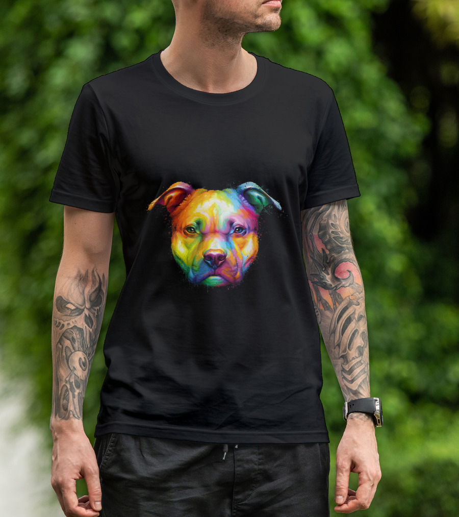 Colorful Pitbull Rainbow Vibrant Canine T-Shirt