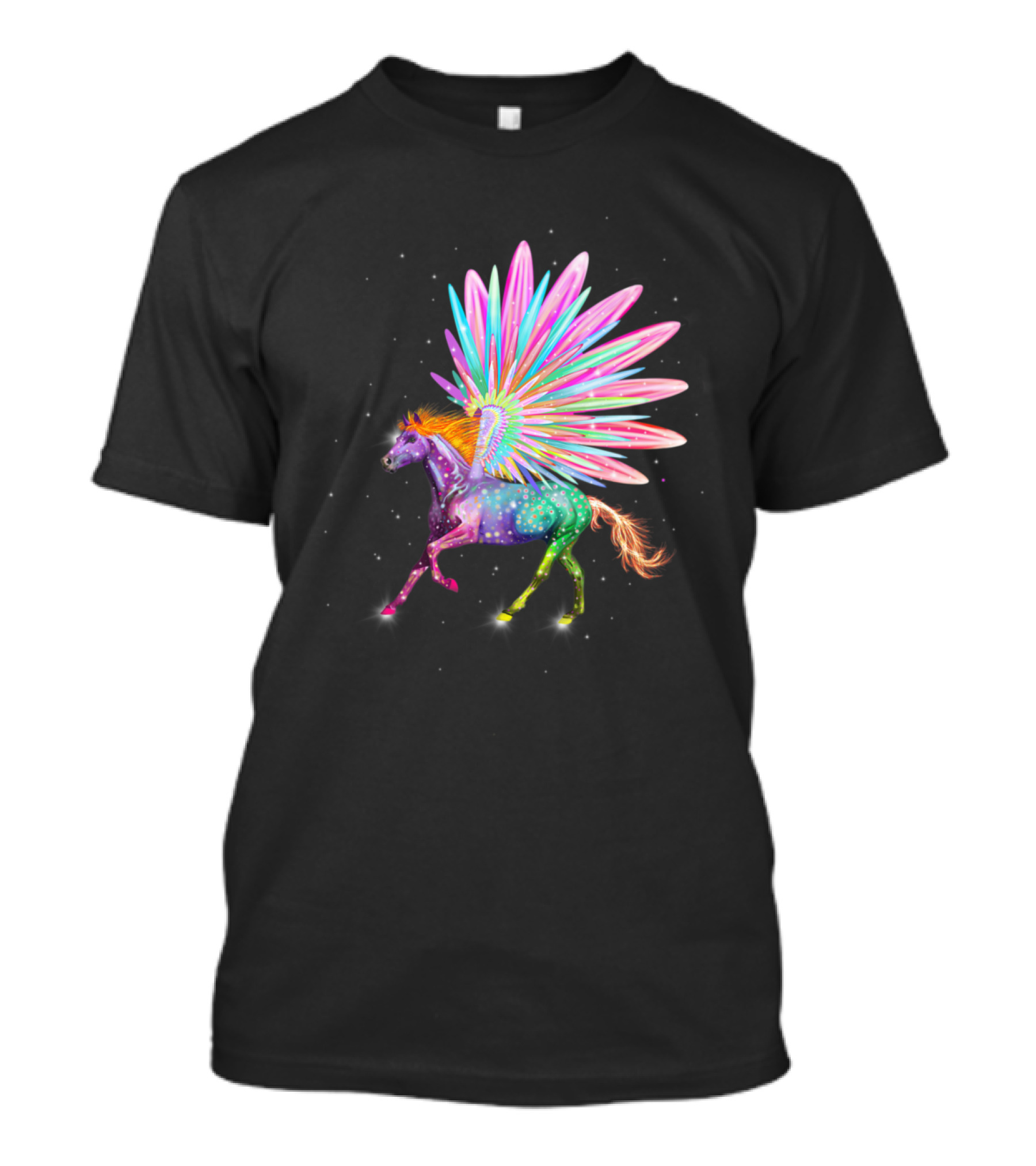 Colorful Rainbow Starry Pegasus With Bright Multicolor Wings T-Shirt