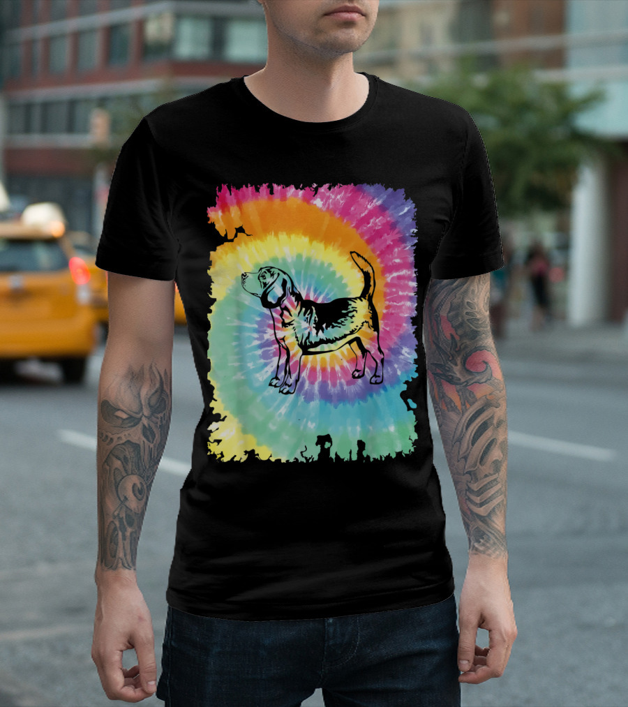 Rainbow Swirl Tie Dye Beagle on Vibrant Colorful Background T-Shirt