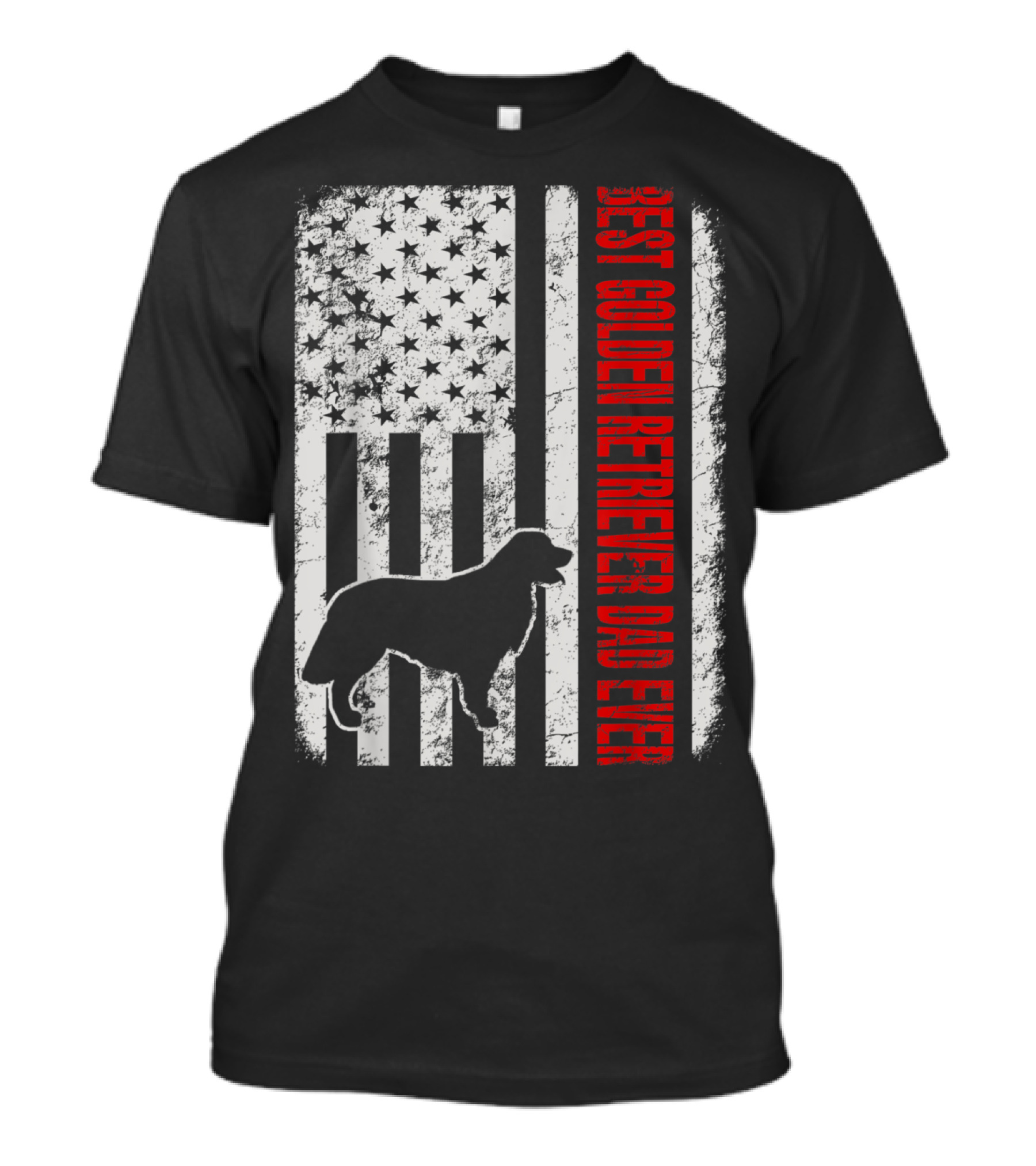 Distressed American Flag Golden Retriever Silhouette Best Dad Ever T-Shirt