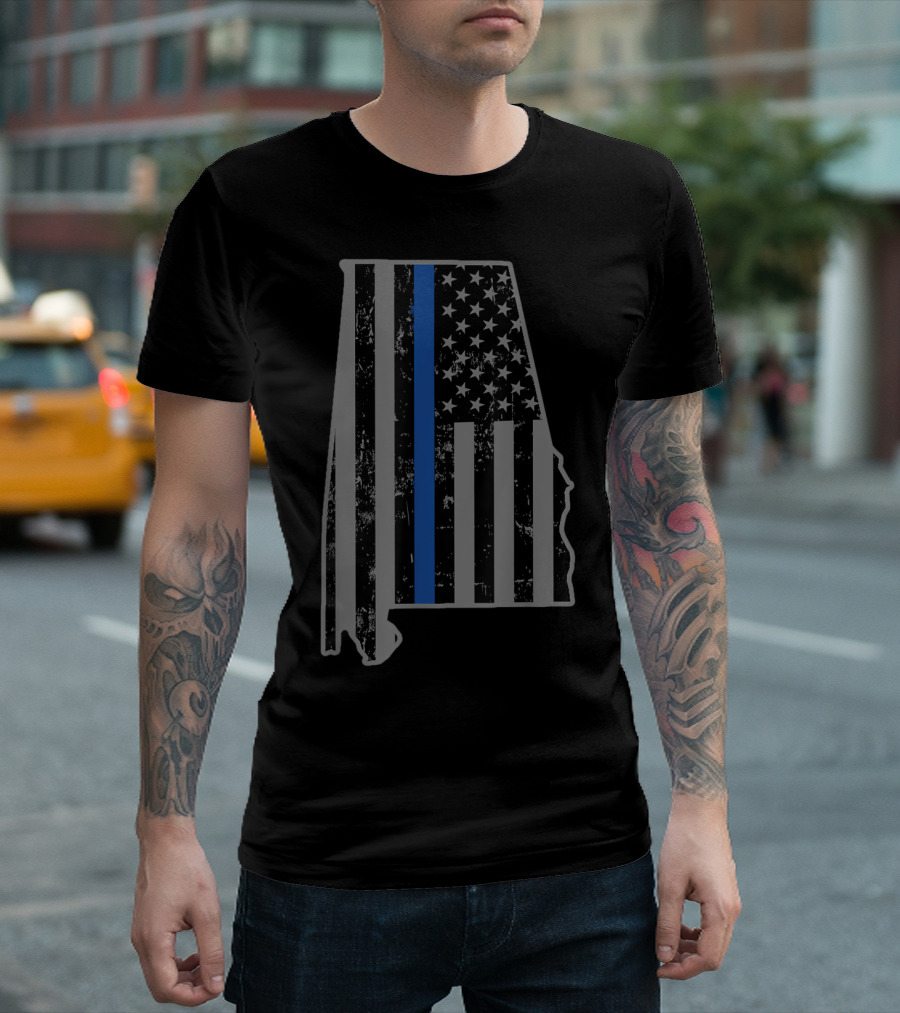 Alabama State Police Trooper Blue Line Flag Map T-Shirt