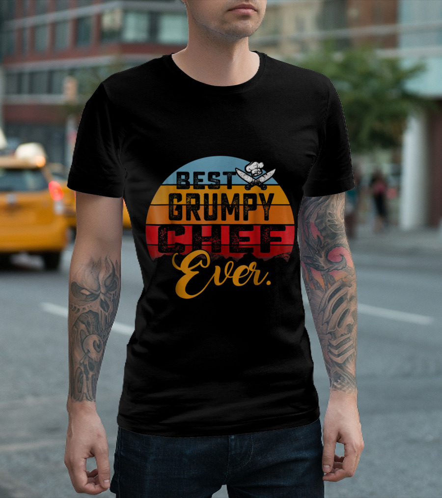 Best Grumpy Chef Ever Vintage Style with Chef Hat and Knives T-Shirt
