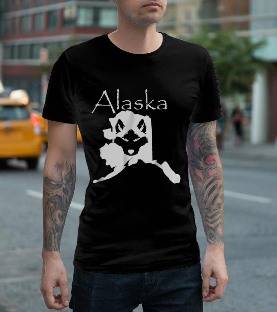 Alaska Husky Silhouette With Alaska Map Outline T-Shirt