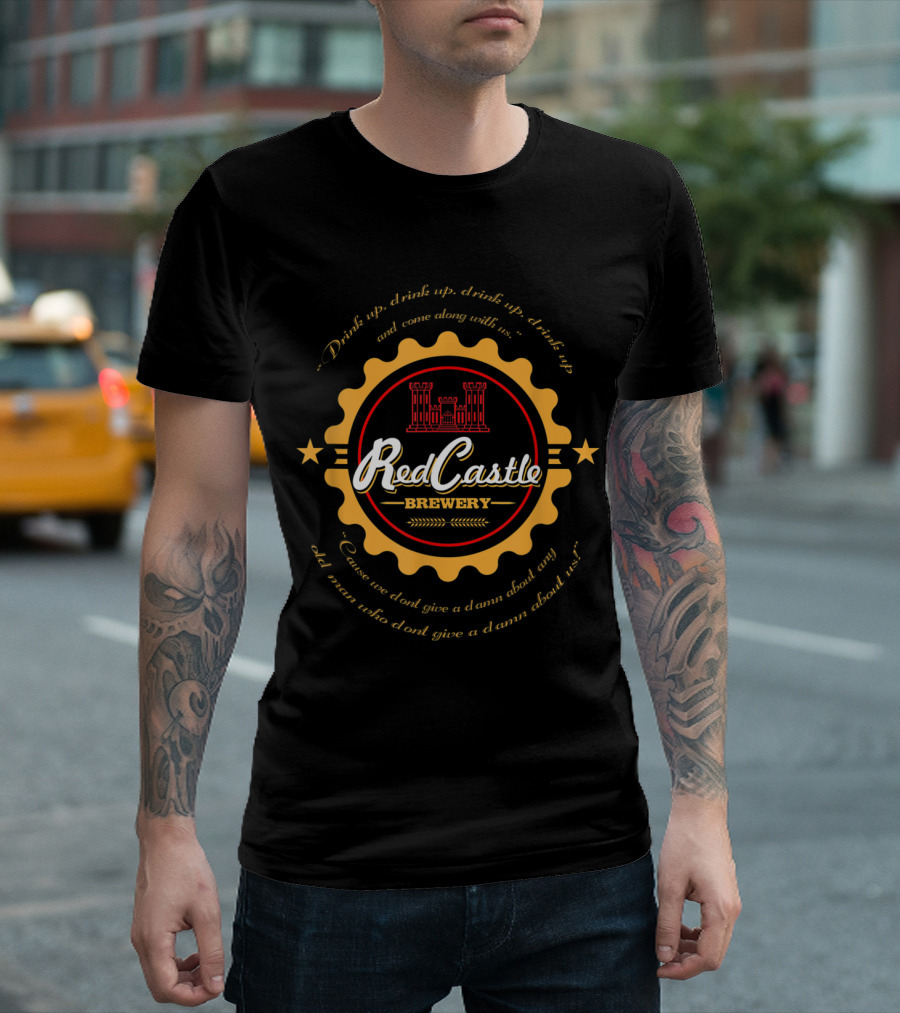 Combat Engineer Red Castle Brewery Drink Up Logo With Castle Graphic And Star Accents T-Shirt