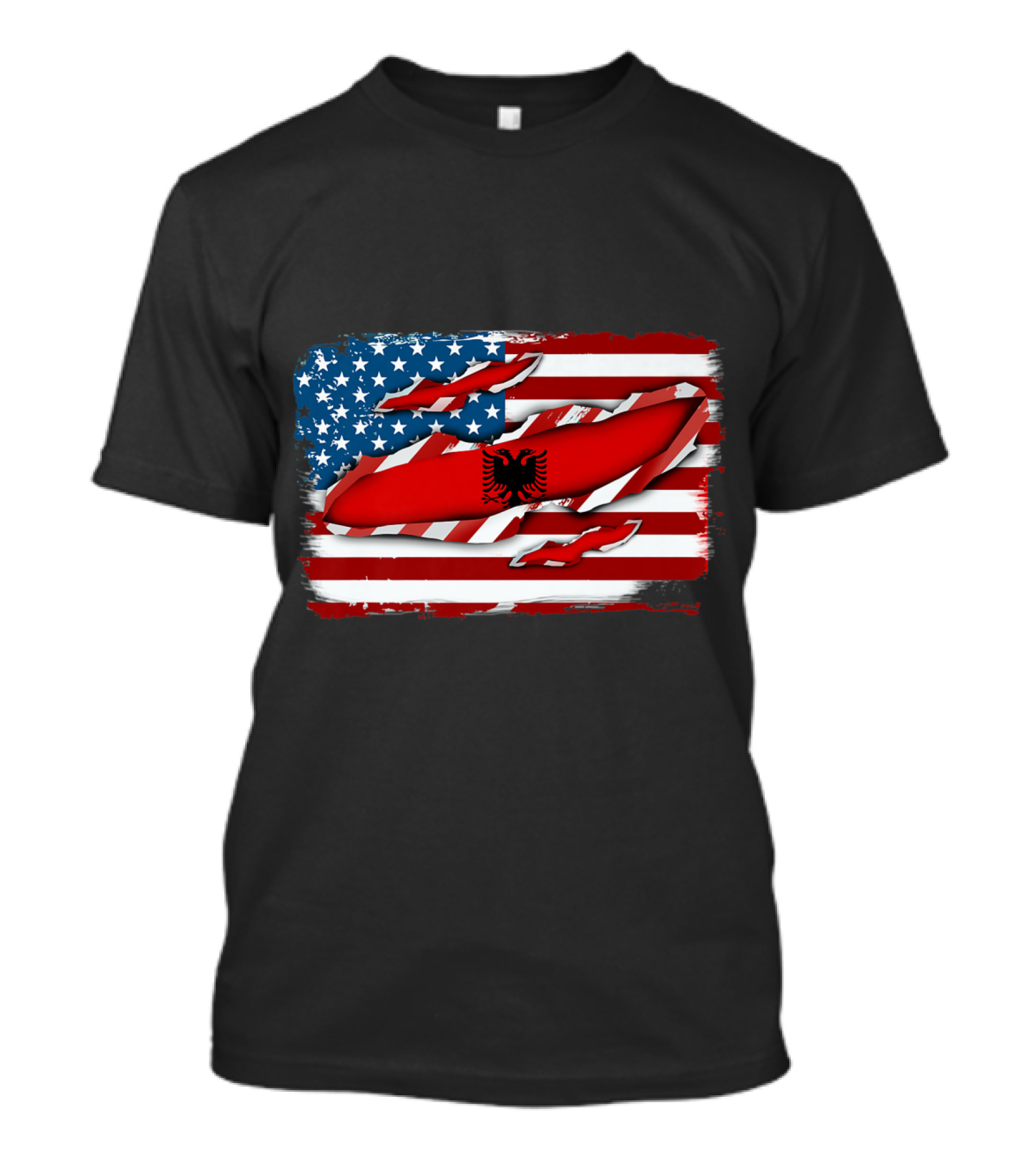 Albanian Blood Inside Me American Flag Background With Albanian Flag Crest T-Shirt