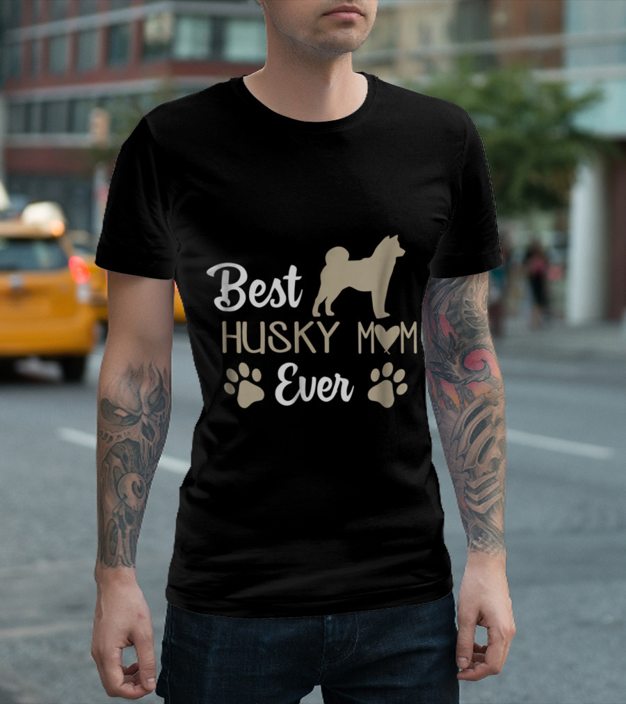 Best Husky Mom Ever Husky Dog Paw Print Heart T-Shirt