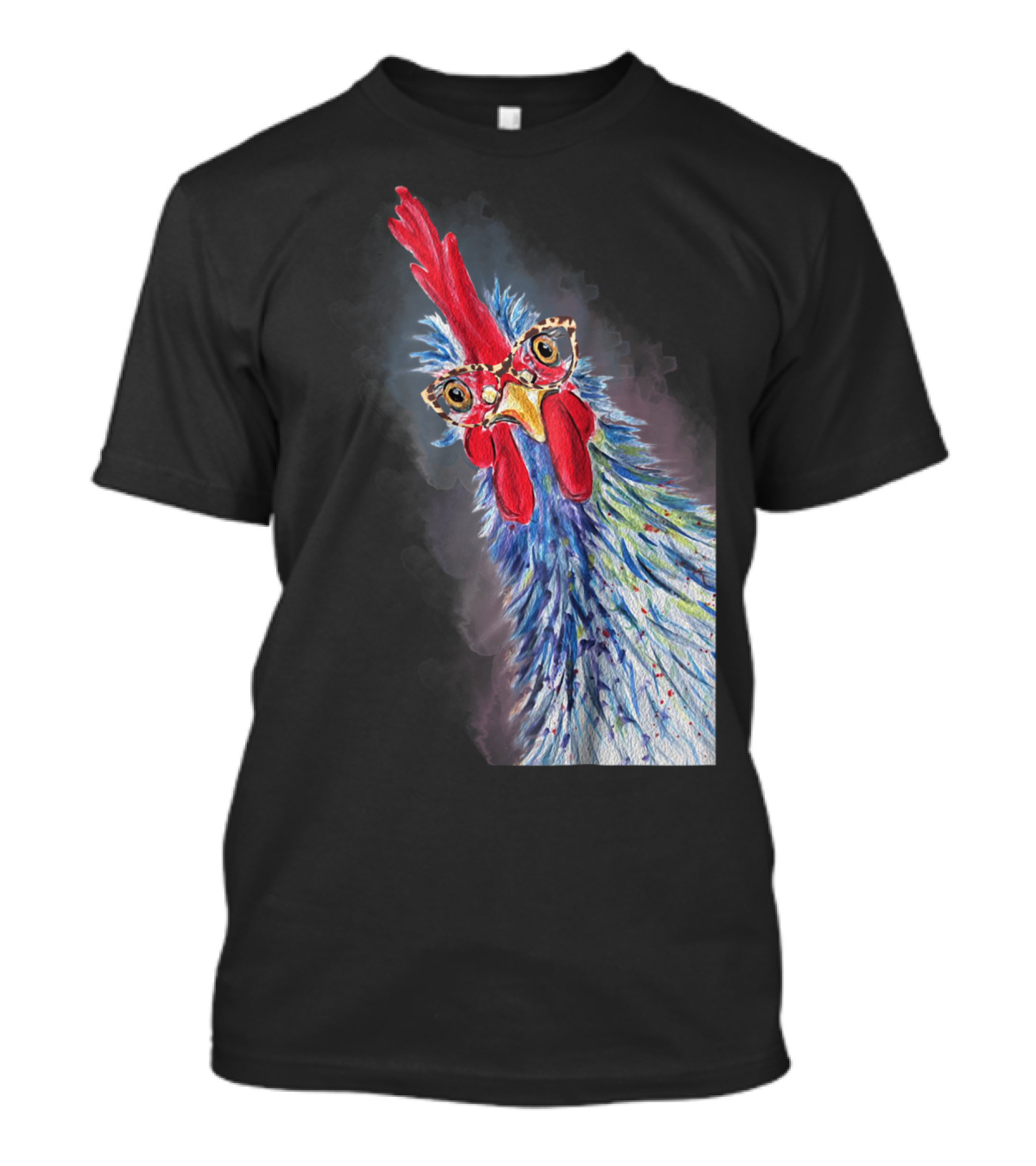 Whimsical Chicken Portrait With Glasses Featuring Colorful Hen Roos T-Shirt