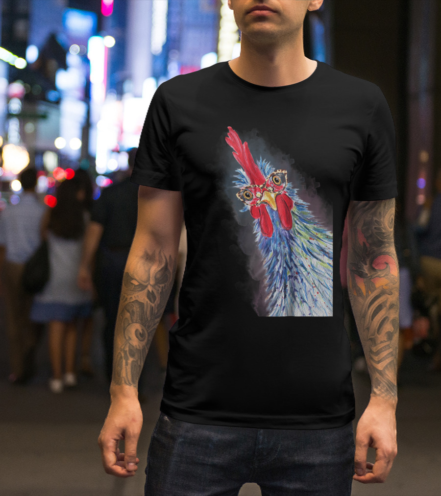 Whimsical Chicken Portrait With Glasses Featuring Colorful Hen Roos T-Shirt