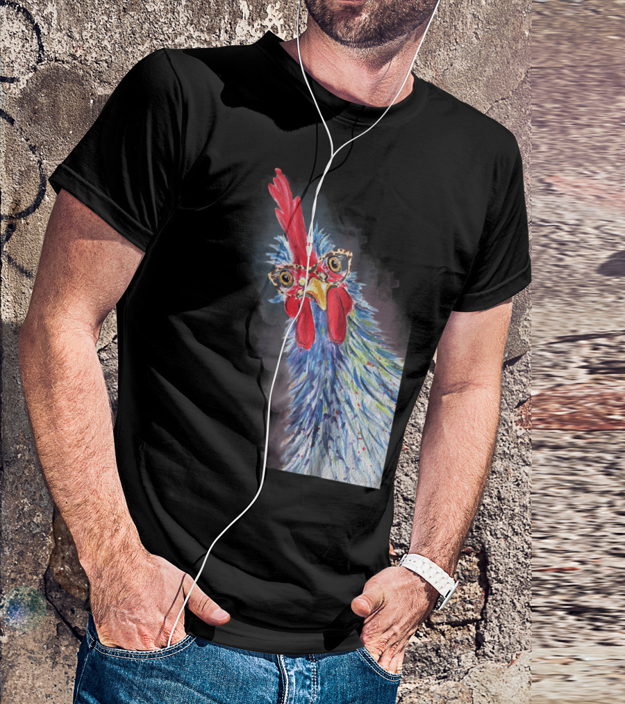Whimsical Chicken Portrait With Glasses Featuring Colorful Hen Roos T-Shirt