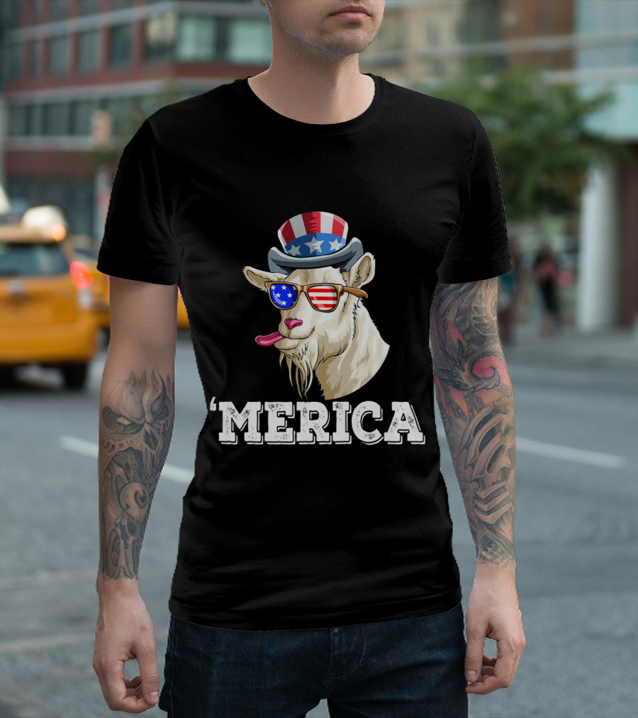 'Merica Patriotic Goat 4th Of July American Flag T-Shirt