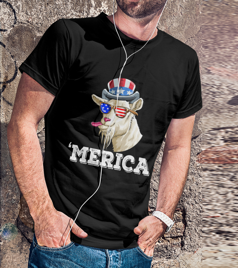 'Merica Patriotic Goat 4th Of July American Flag T-Shirt