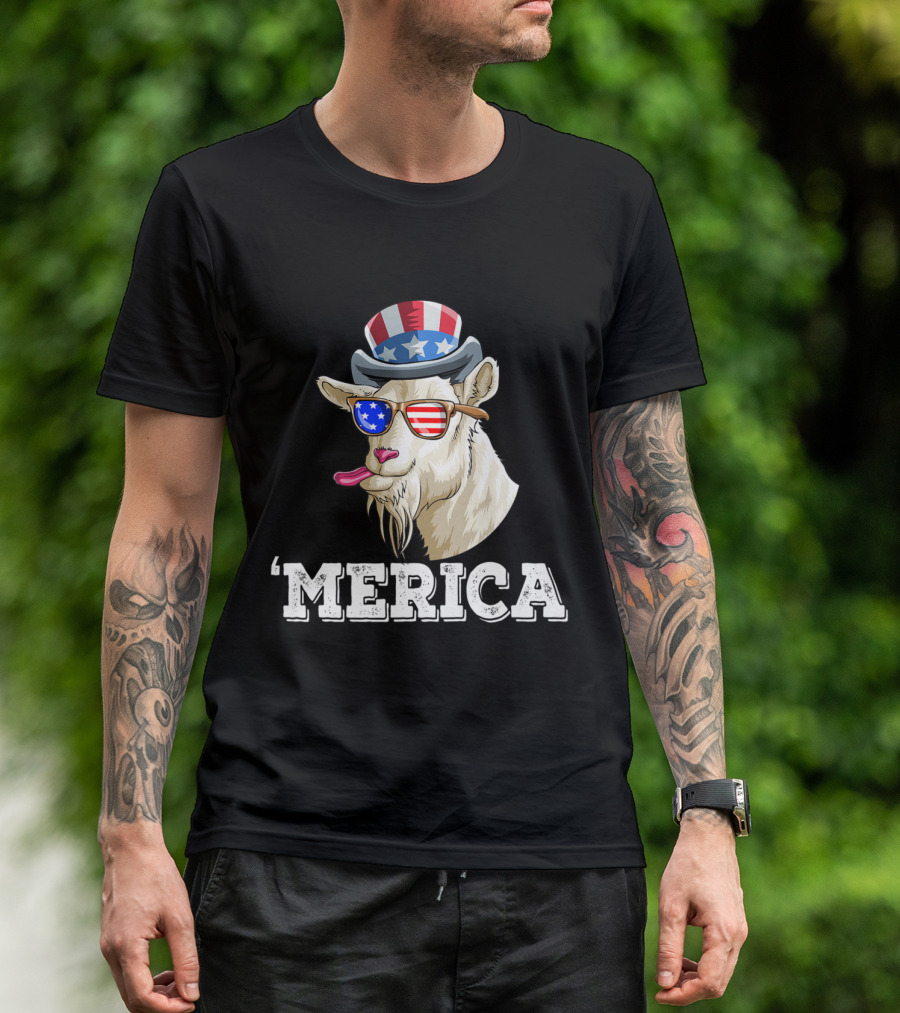 'Merica Patriotic Goat 4th Of July American Flag T-Shirt