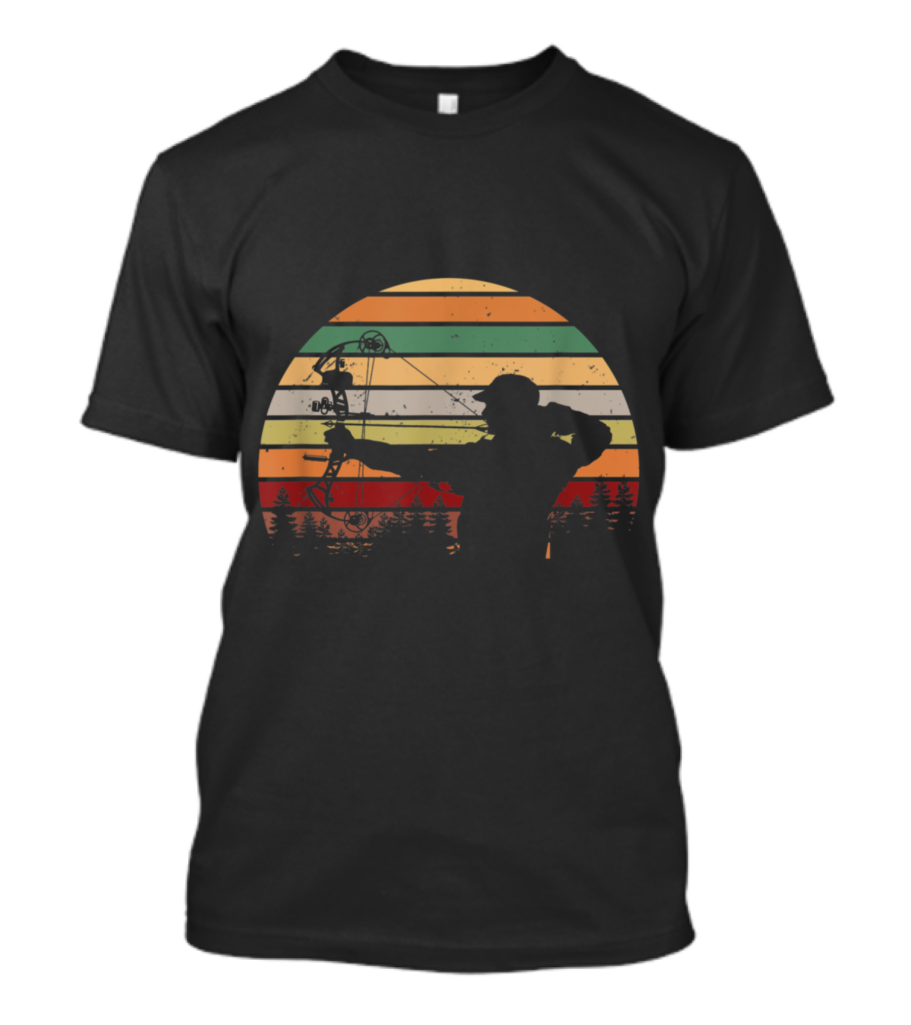 Sunset Silhouette Compound Bow Hunter Funny Mens Huntin Scene T-Shirt