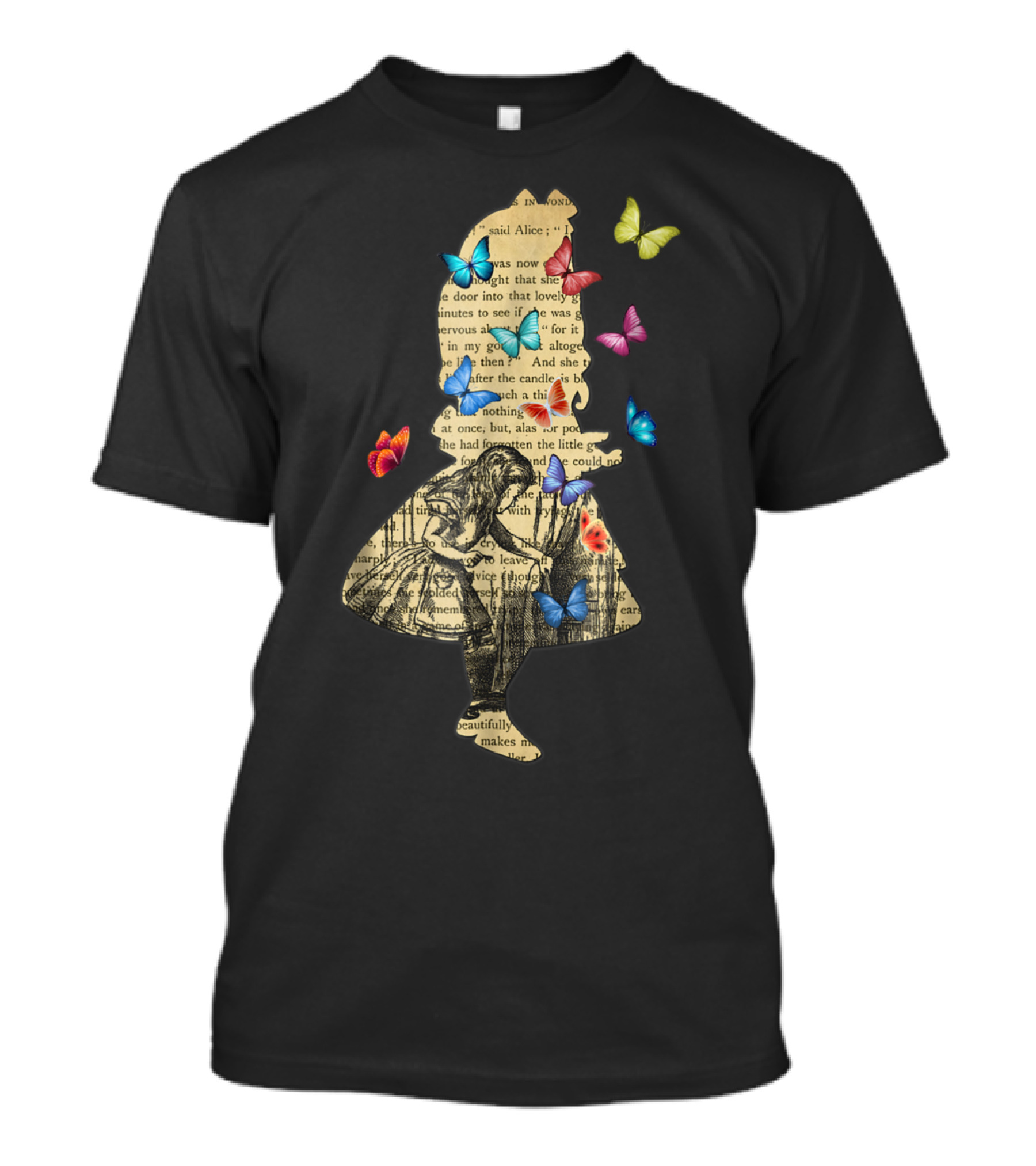 Alice In Wonderland Text Silhouette With Colorful Butterflies Classic T-Shirt