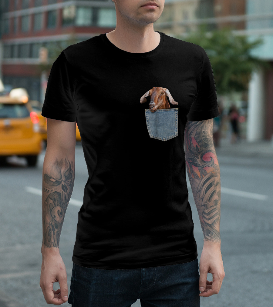 Baby Goat Peeking from Denim Pocket Fun T-Shirt